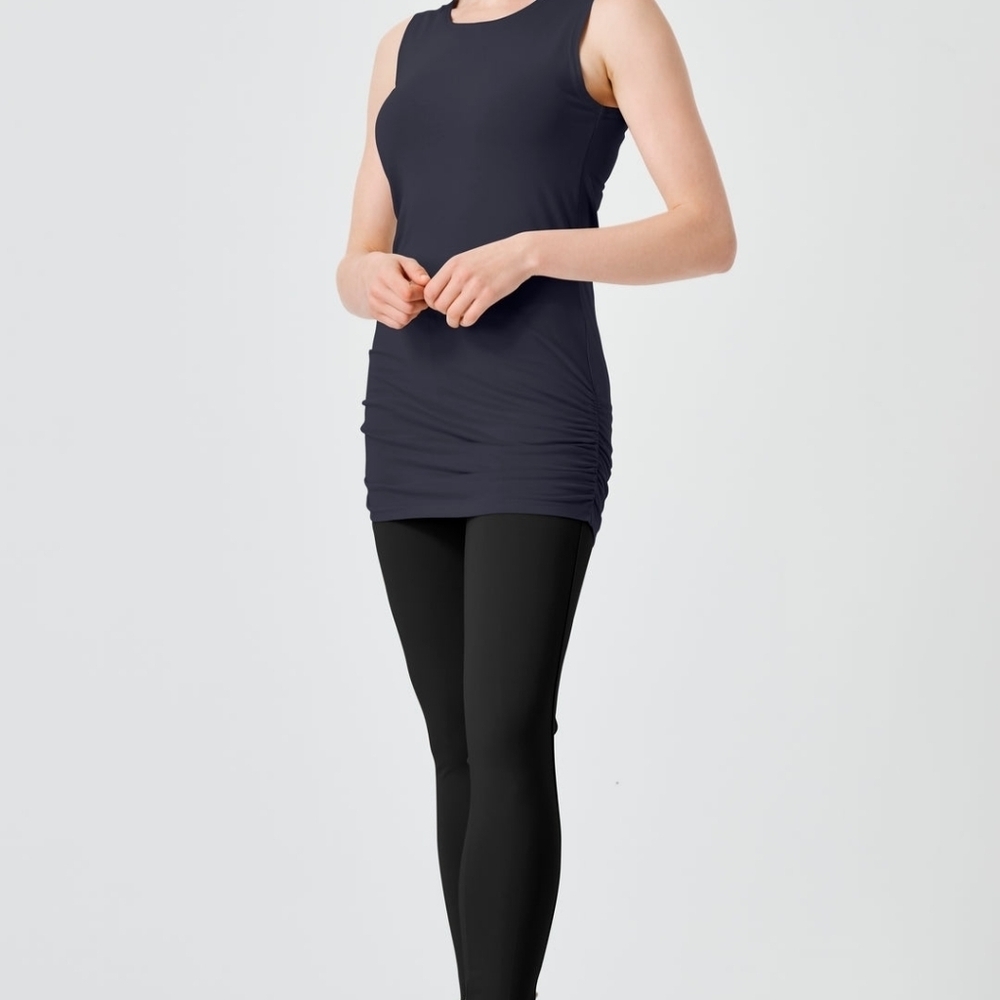 PLANET Microfiber/Spandex Women's Black Sleeveless Ruche Tank Top - Picture 9 of 10